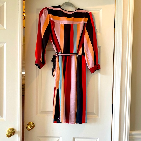 Bar lll Multi Colored Striped Wrapped Satin Dress Size M - Picture 9 of 11